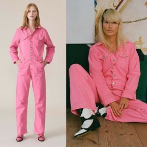 Ganni Pink Jumpsuit Boilersuit Cotton Denim Size 2